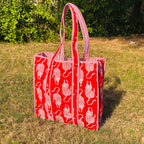 Red Leopard Tiger Print Quilted Cotton Tote Bag