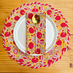 Floral Quilted Placemat & Napkin Set: Mustard Yellow Cotton Table Decor