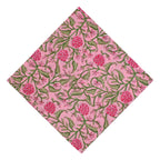 Floral Hand Block Printed Cotton Napkins: Pink & Green Table Decor