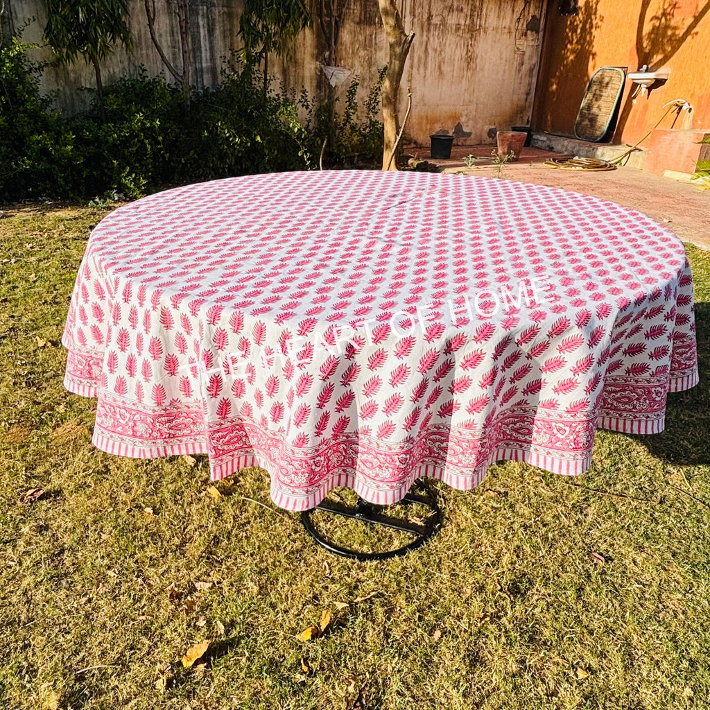 Round Palm Tree Tablecloth: Hand Block Printed Cotton, 72 inches