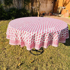 Round Palm Tree Tablecloth: Hand Block Printed Cotton, 72 inches
