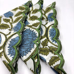 Floral Block Print Napkins: Embroidered Scallop Edge, Sustainable Cotton