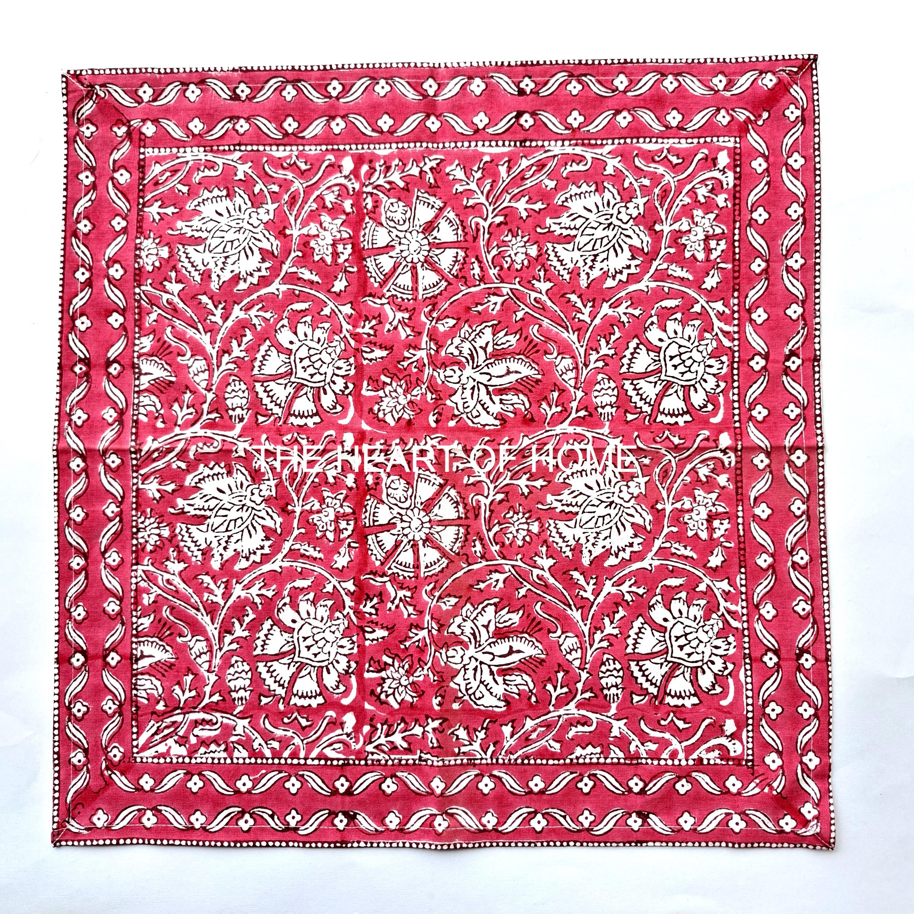 Hand Block Printed Cotton Placemat & Napkin Set: Jaipur Artisan Made