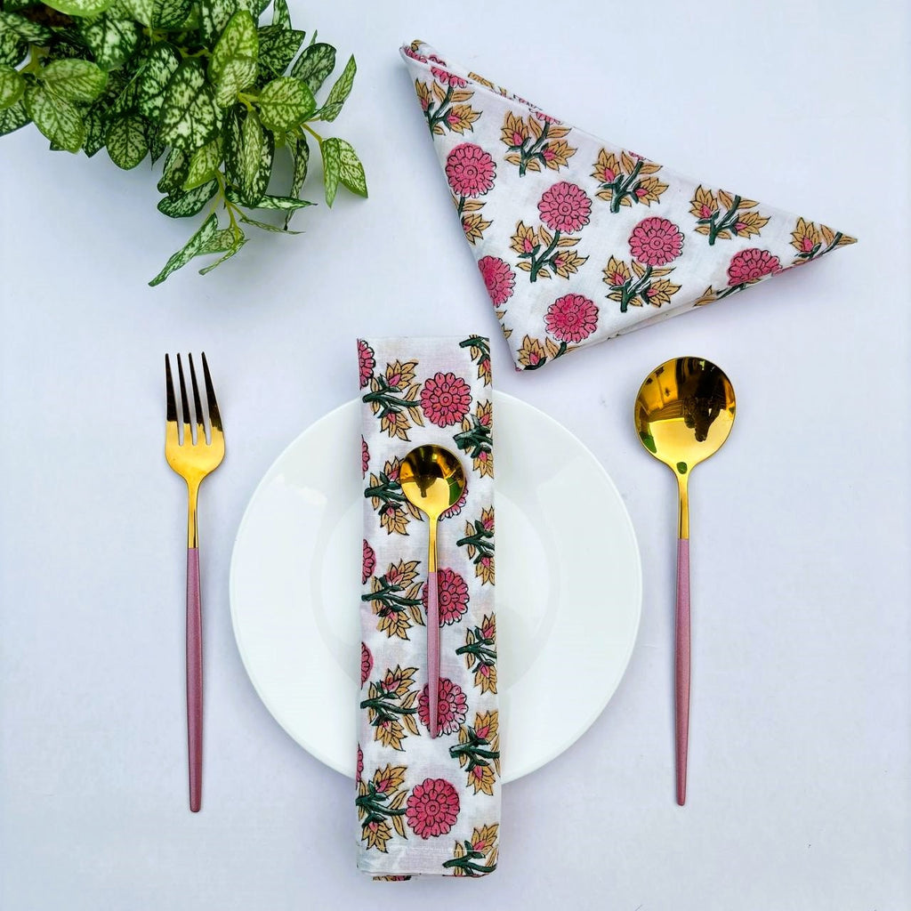 Floral Print Cotton Napkins: Pink Flower Table Decor
