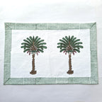 Hand Block Printed Cotton Placemat & Napkin Set: Jaipur Palm Tree Design