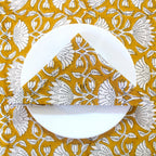 Mustard Floral Tablecloth: Hand-Block Printed Cotton, Waterproof Rustic Cover