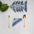 Blue Floral Handblock Print Cotton Napkins: Indian Dinner Napkins