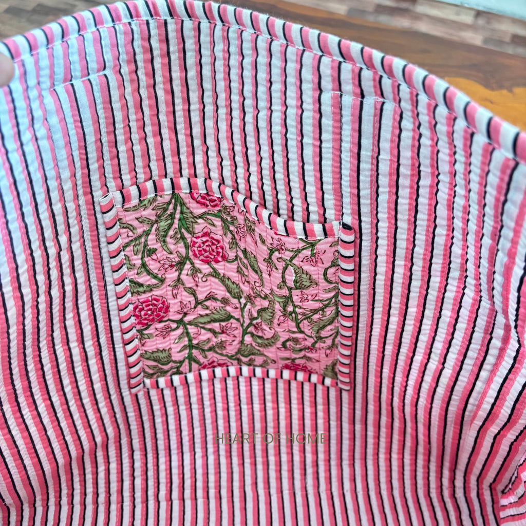 Custom Embroidered Rose Floral Tote Bag: Hand Block Printed Gift