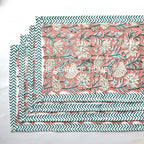 Hand Block Printed Cotton Placemat & Napkin Set: Jaipur Artisan Made