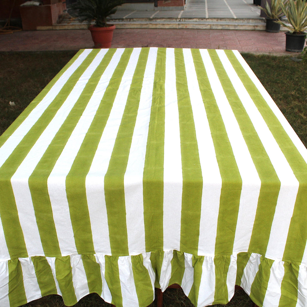 Light green Stripe Table cloth ruffle for table decoration and christmas gift small wedding events