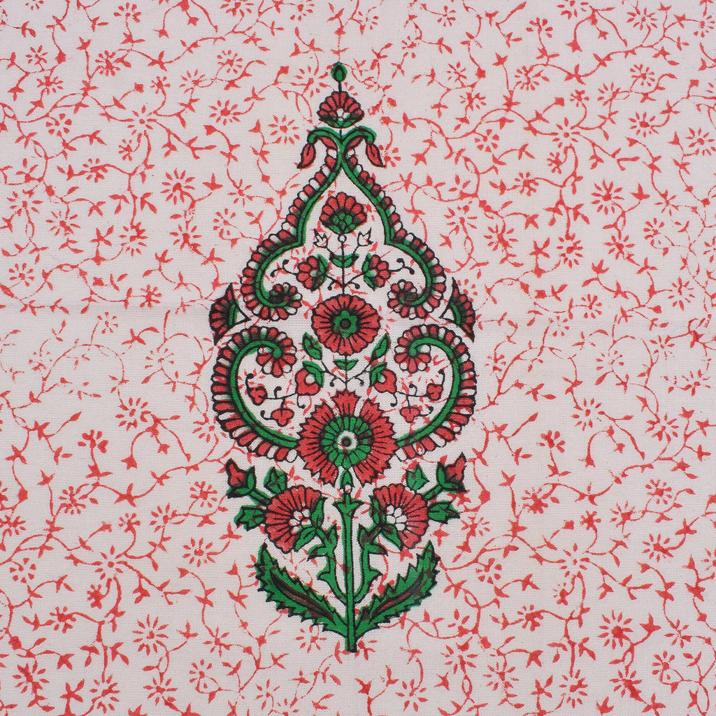 Hand Block Printed Placemats & Napkins: Burgundy Red Floral Cotton Set