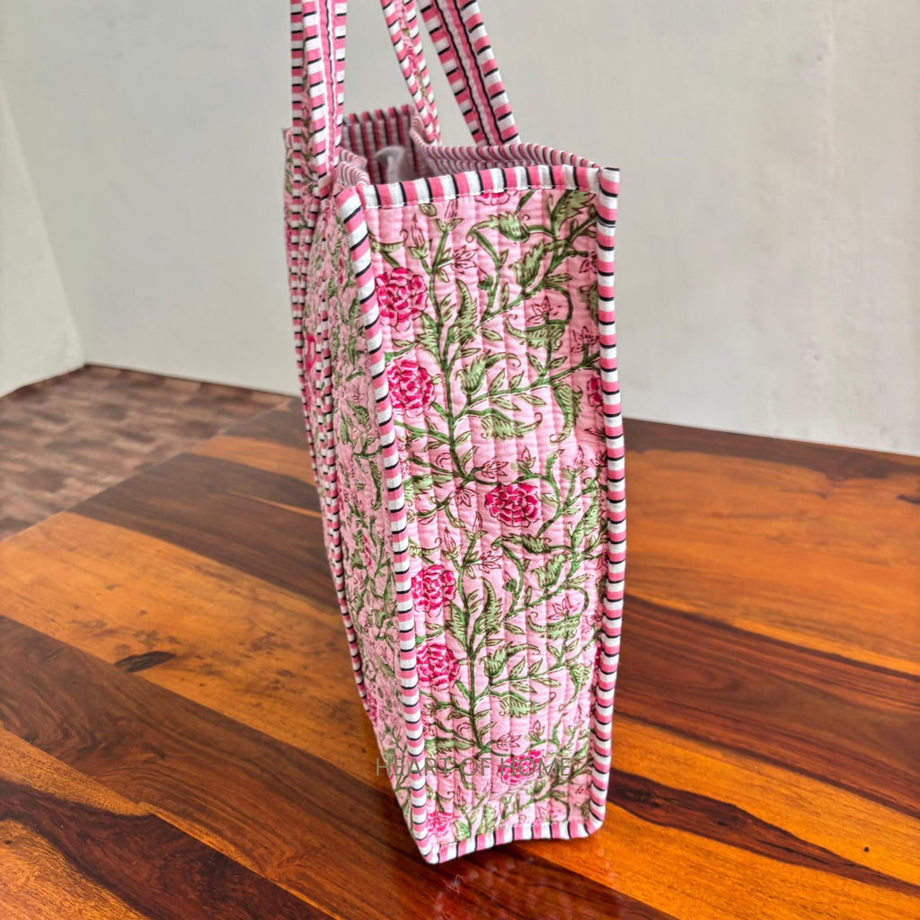 Custom Embroidered Rose Floral Tote Bag: Hand Block Printed Gift