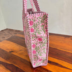 Custom Embroidered Rose Floral Tote Bag: Hand Block Printed Gift