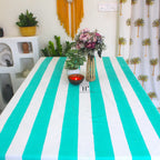 Hand-Block Stripe Cotton Tablecloth: Sea Green Waterproof Dining Table Cover