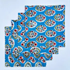 Handmade Blue Floral Block Printed Cotton Napkins