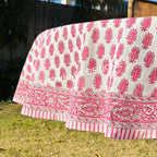 Round Palm Tree Tablecloth: Hand Block Printed Cotton, 72 inches