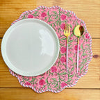 cotton hand block printed mat for dining table | reversible table mat with matching napkins | washable 100% cotton placemats christmas gift