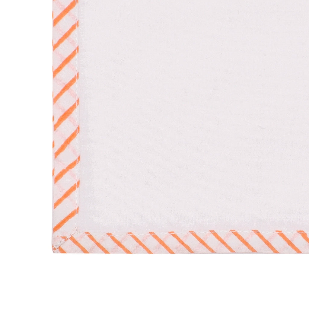 Hand Block Printed Cotton Napkins: White with Orange Border