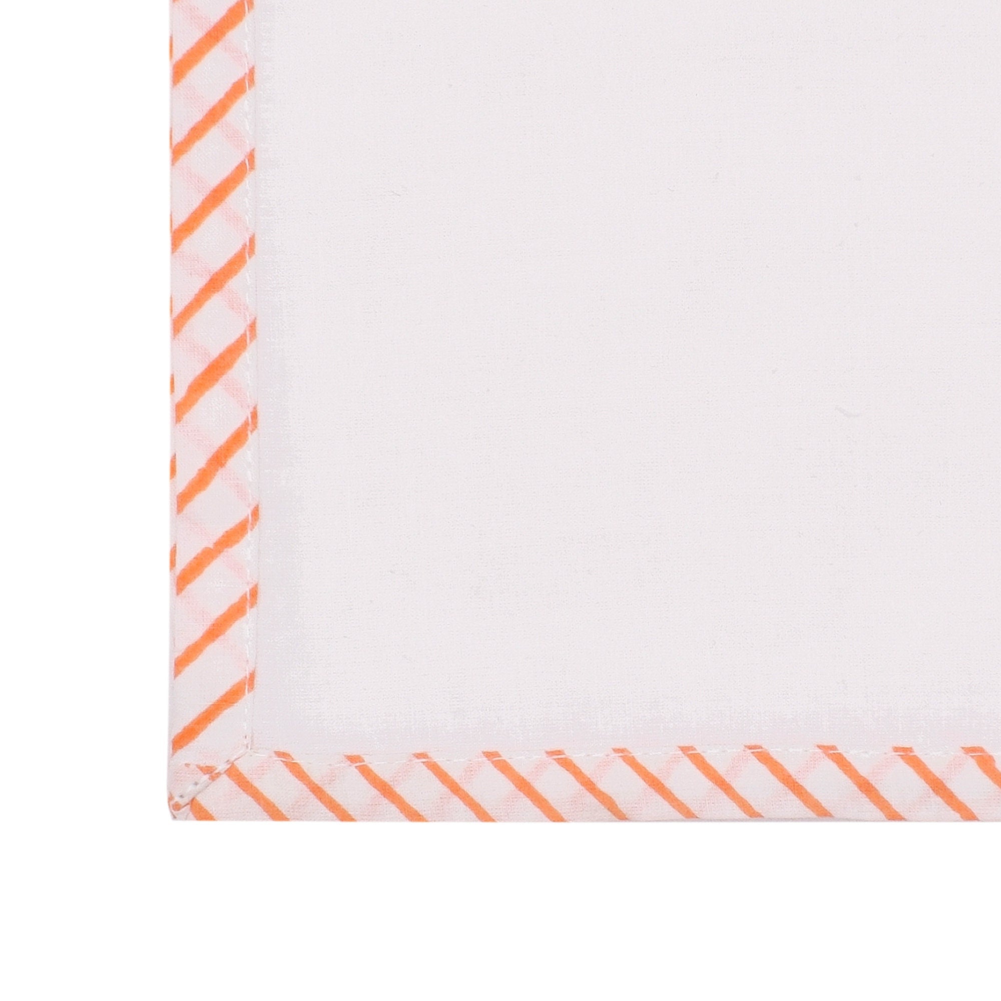 Hand Block Printed Cotton Napkins: White with Orange Border