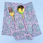 Handmade Salmon Pink Floral Cotton Napkins: Block Printed Table Decor