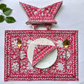 Hand Block Printed Cotton Placemat & Napkin Set: Jaipur Artisan Made