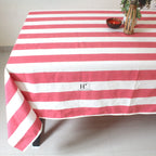 Hand-Block Rosy Pink Stripe Cotton Tablecloth: Waterproof Farmhouse Table Cover