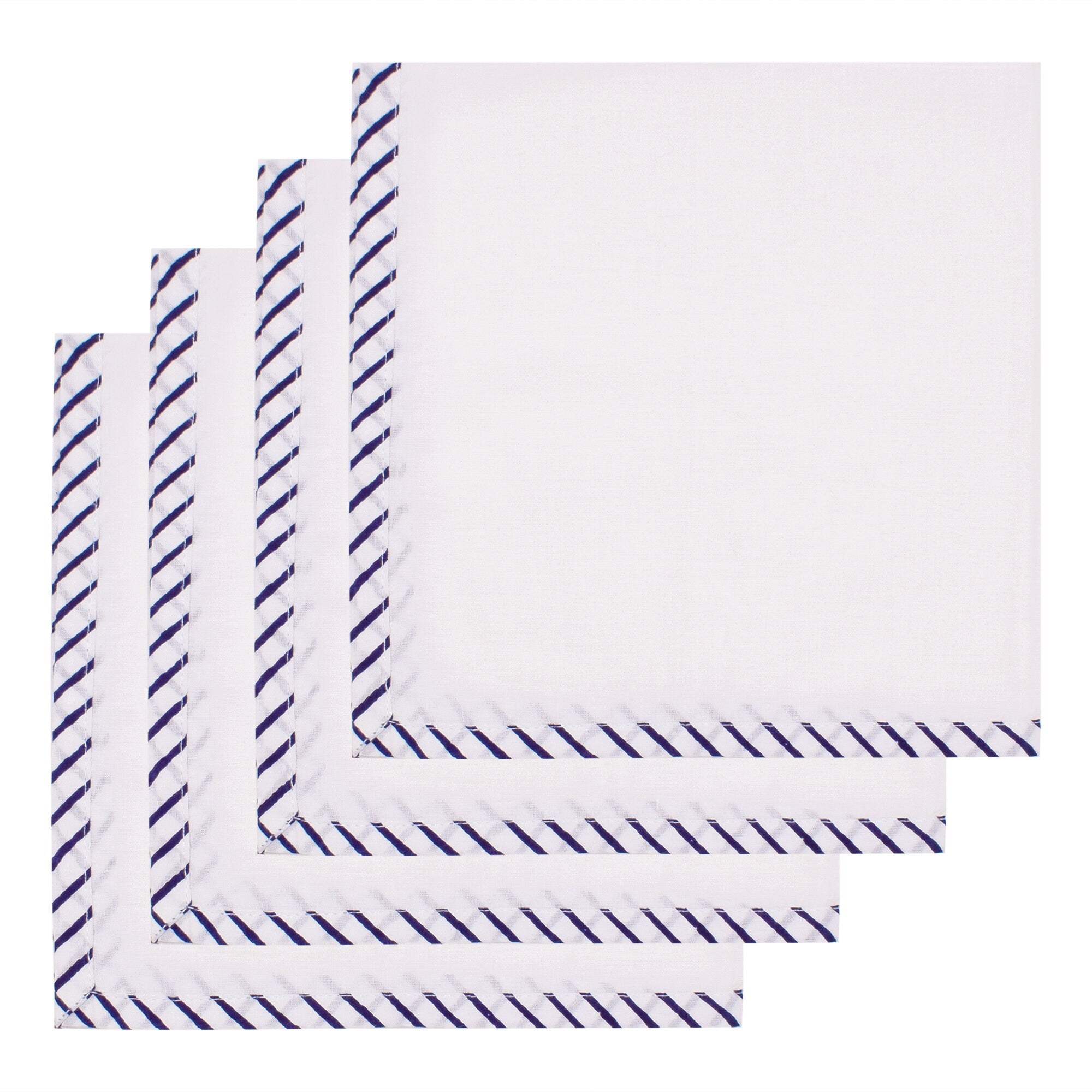 Hand Block Printed Cotton Napkins: White with Blue Border