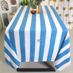 Hand-Block Stripe Cotton Tablecloth: Sky Blue Waterproof Dining Table Cover
