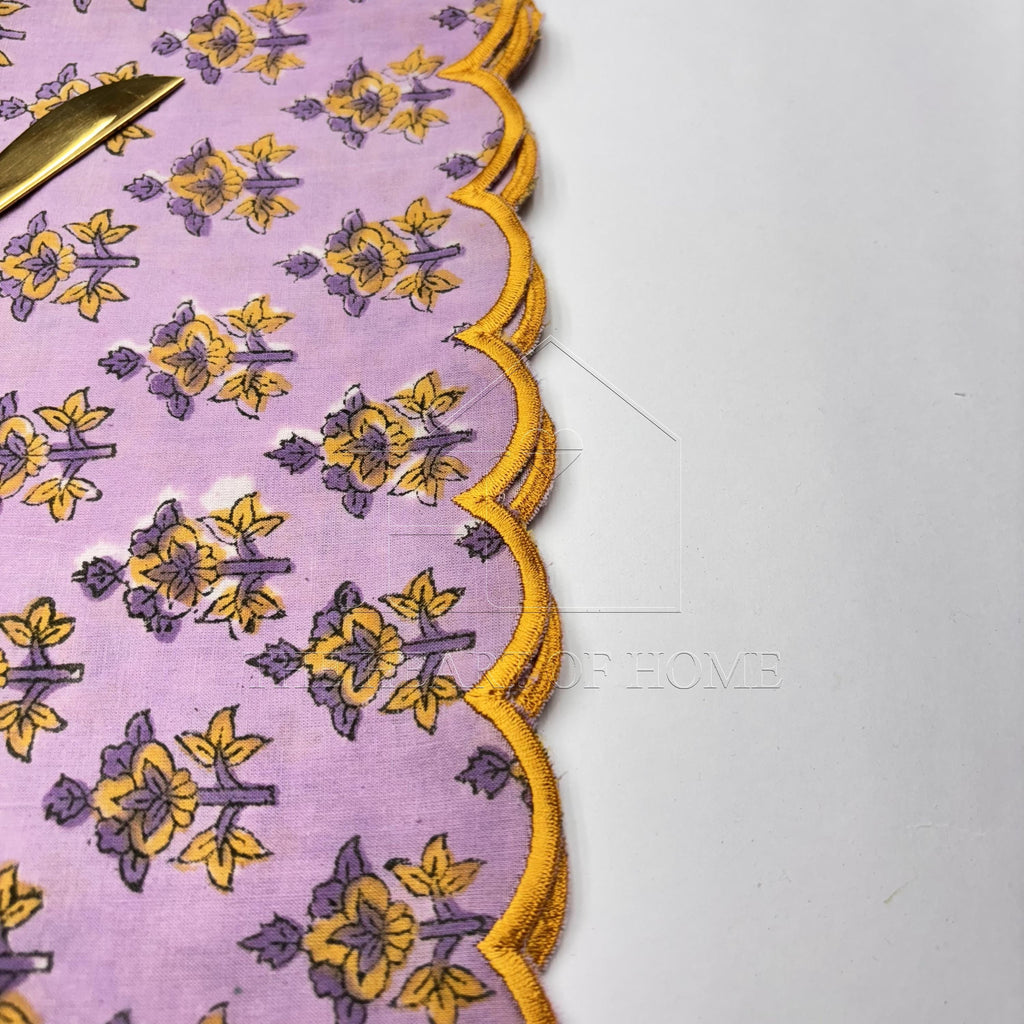 Lavender yellow scallop cotton Embroidery Napkins for table decoration and christmas gift | Reusable Floral Table Linen