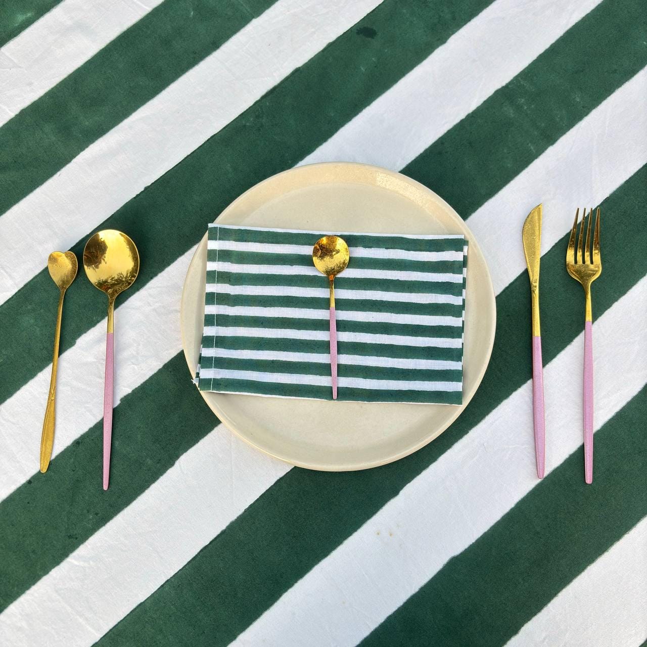 Dark Green Stripe Table Cloth for Round Table hand block printed | christmas gift | wedding table deor