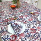 Floral Hand-Block Cotton Tablecloth: Farmhouse Dining, Purple Blooms