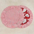 Red Floral Quilted Placemat & Napkin Set: 100% Cotton, Handmade