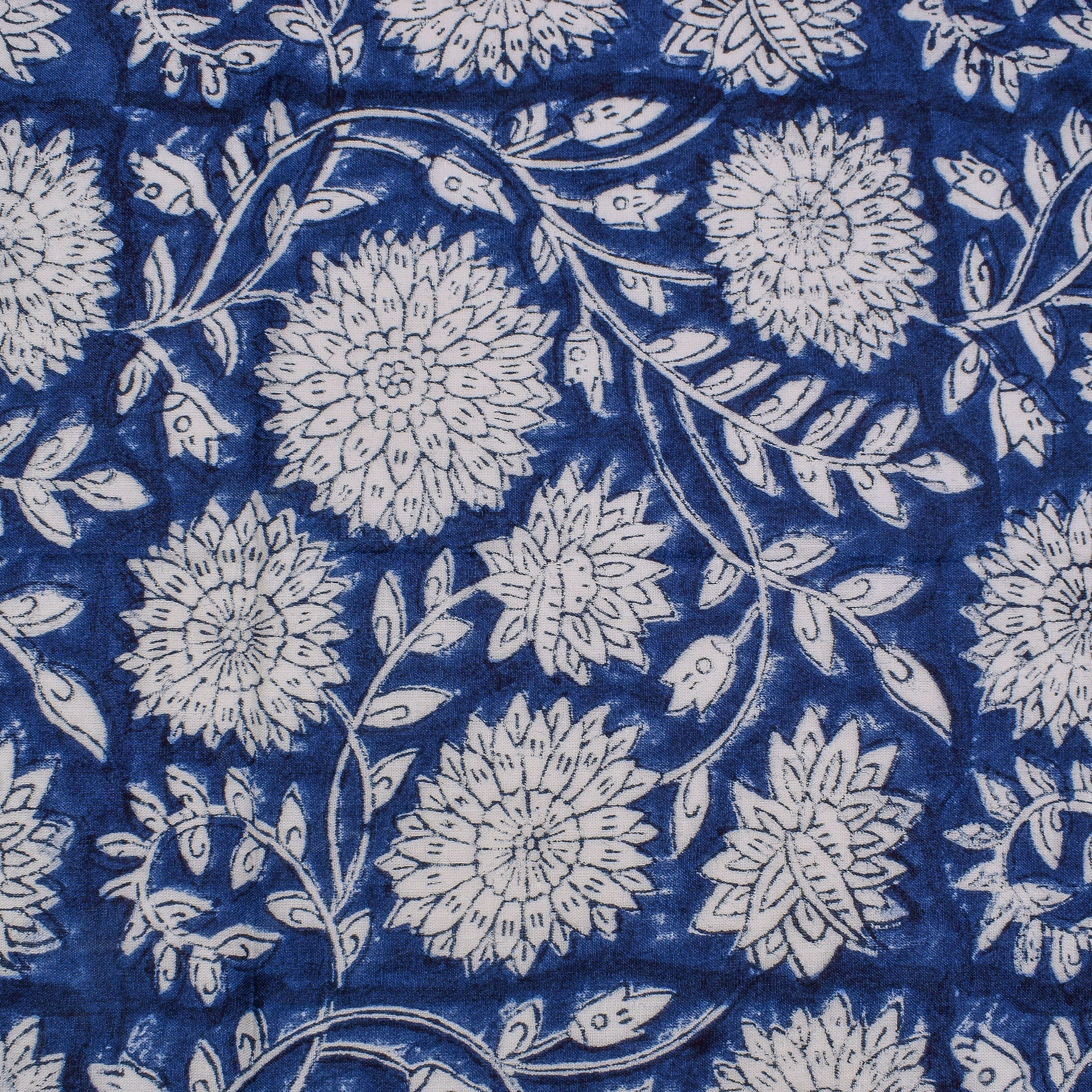 Handmade Royal Blue Floral Napkins: Block Printed Cotton Table Decor