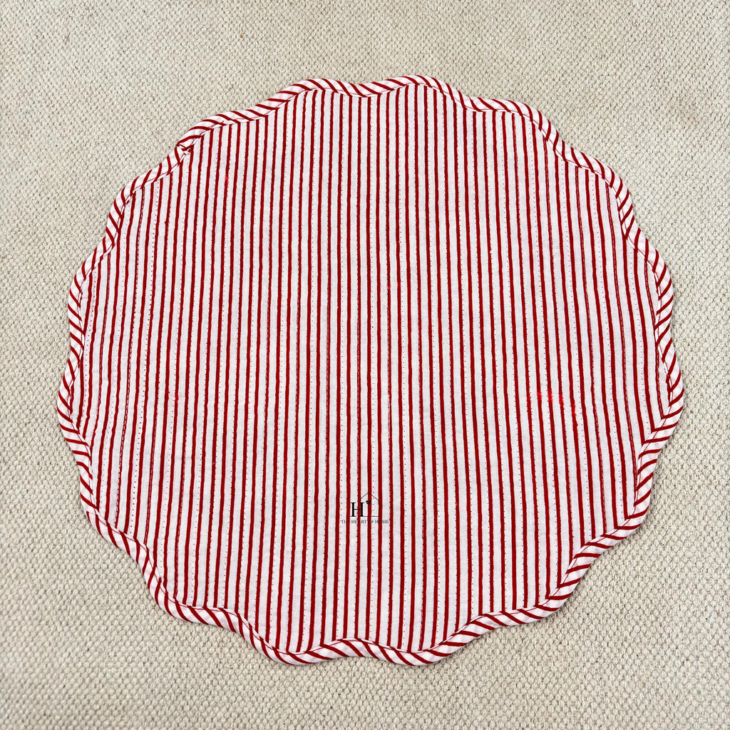 Handcrafted Red Floral Quilted Placemat & Napkin Set: Cotton Dining Decor