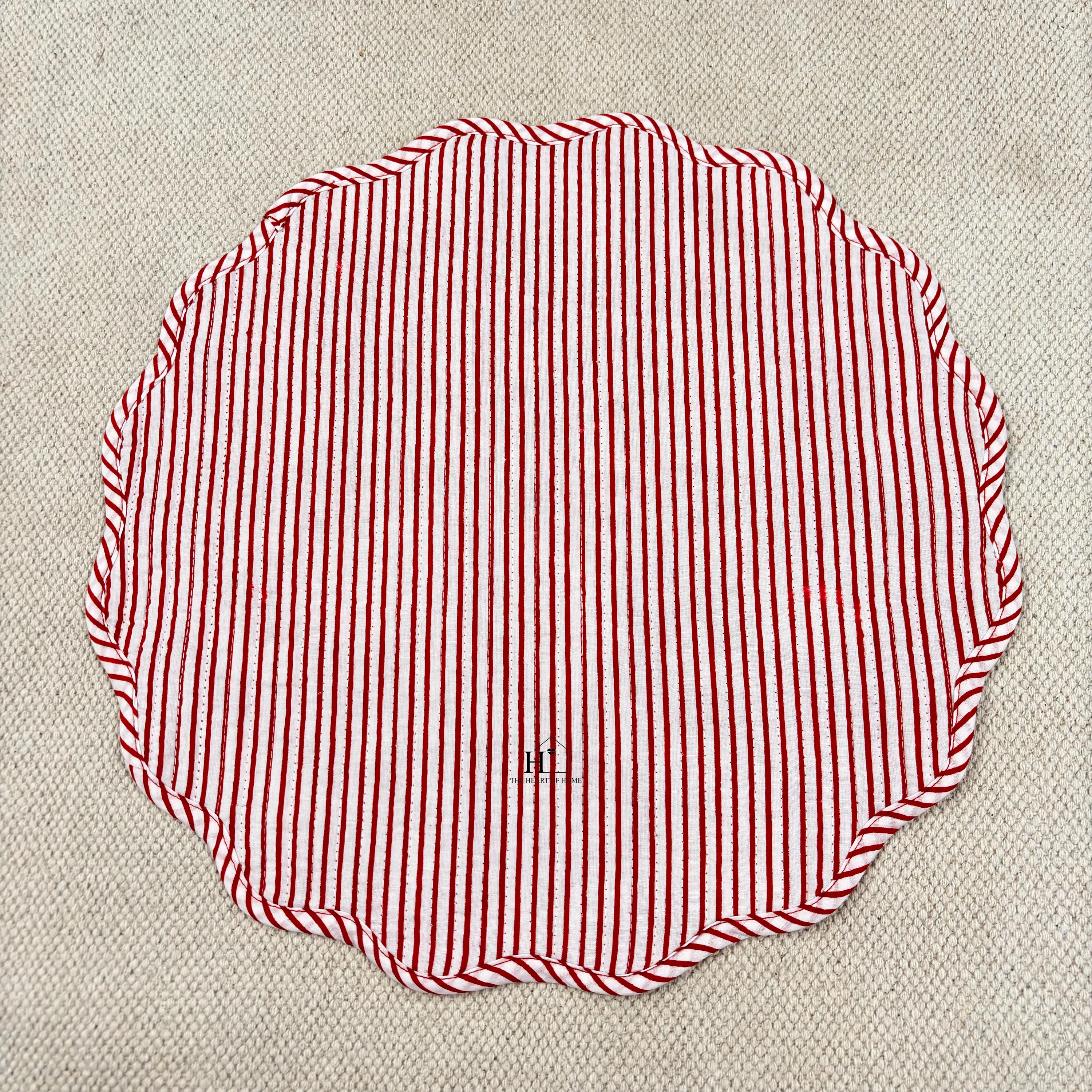 Handcrafted Red Floral Quilted Placemat & Napkin Set: Cotton Dining Decor