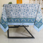 Blue Floral Block Print Tablecloth: Waterproof Cotton Dining Table Cover