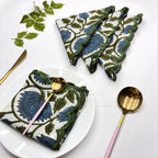 Floral Block Print Napkins: Embroidered Scallop Edge, Sustainable Cotton