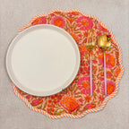 Handcrafted Orange Floral Quilted Placemat & Napkin Set