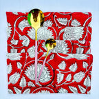 Handmade Red Floral Block Print Napkins: Cotton Table Decor