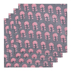 Hand Block Printed Cotton Napkins: Grey & Pink Floral Table Decor