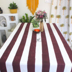 Hand-Block Congo Brown Striped Cotton Tablecloth - Waterproof Rustic Dining