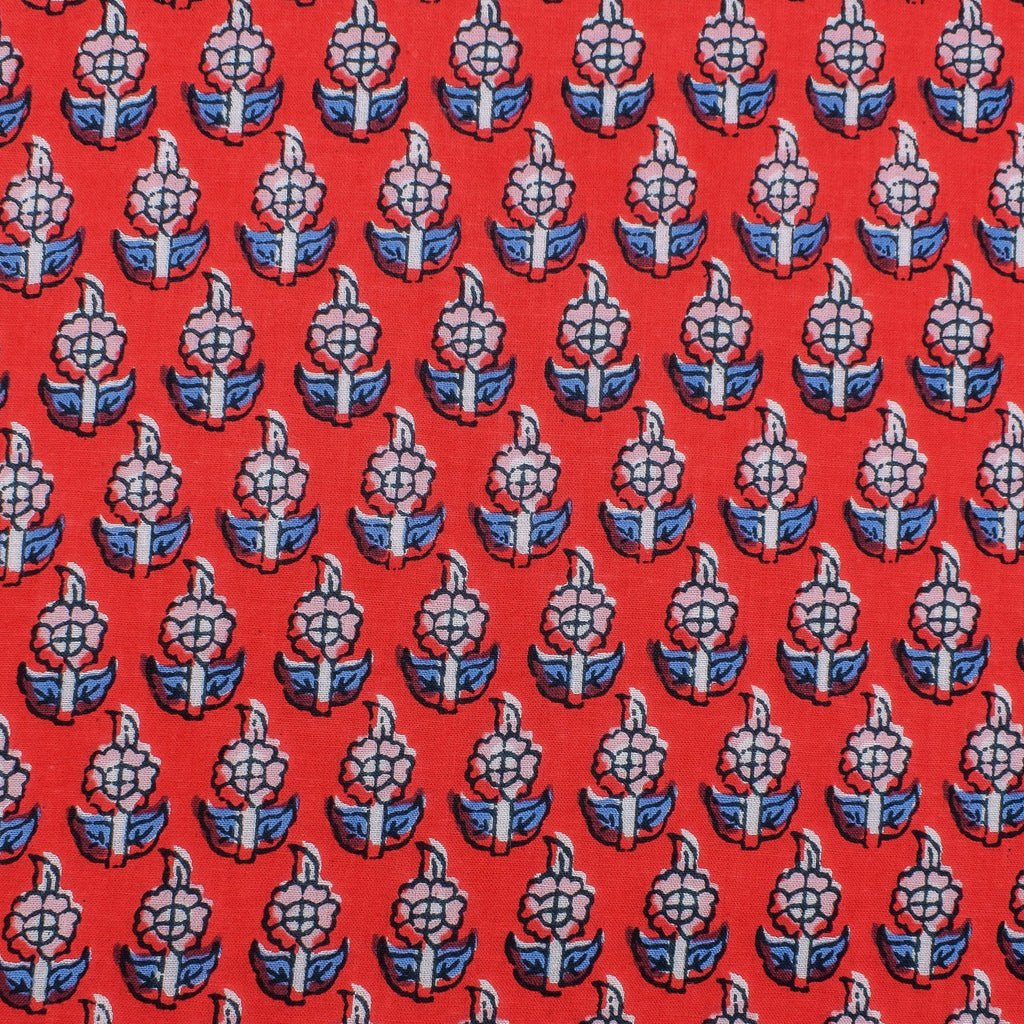 Handmade Red Floral Napkins: 100% Cotton Block Print Table Decor