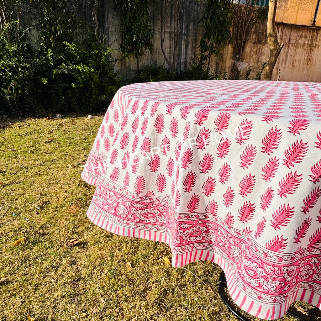 Round Palm Tree Tablecloth: Hand Block Printed Cotton, 72 inches