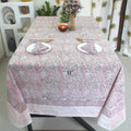 Pink Floral Block Print Cotton Tablecloth - Farmhouse Dining Cover