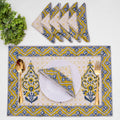 Hand Block Printed Placemats and Napkins: Mustard Floral Cotton Dining Set