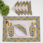 Hand Block Printed Placemats and Napkins: Mustard Floral Cotton Dining Set