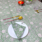 Hand Block Printed Olive Green Linen Tablecloth - Custom Sizes