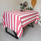 Hand-Block Rosy Pink Stripe Cotton Tablecloth: Waterproof Farmhouse Table Cover