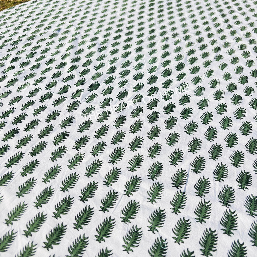 Hand Block Print Tablecloth: Tropical Palm, 72" Round Cotton