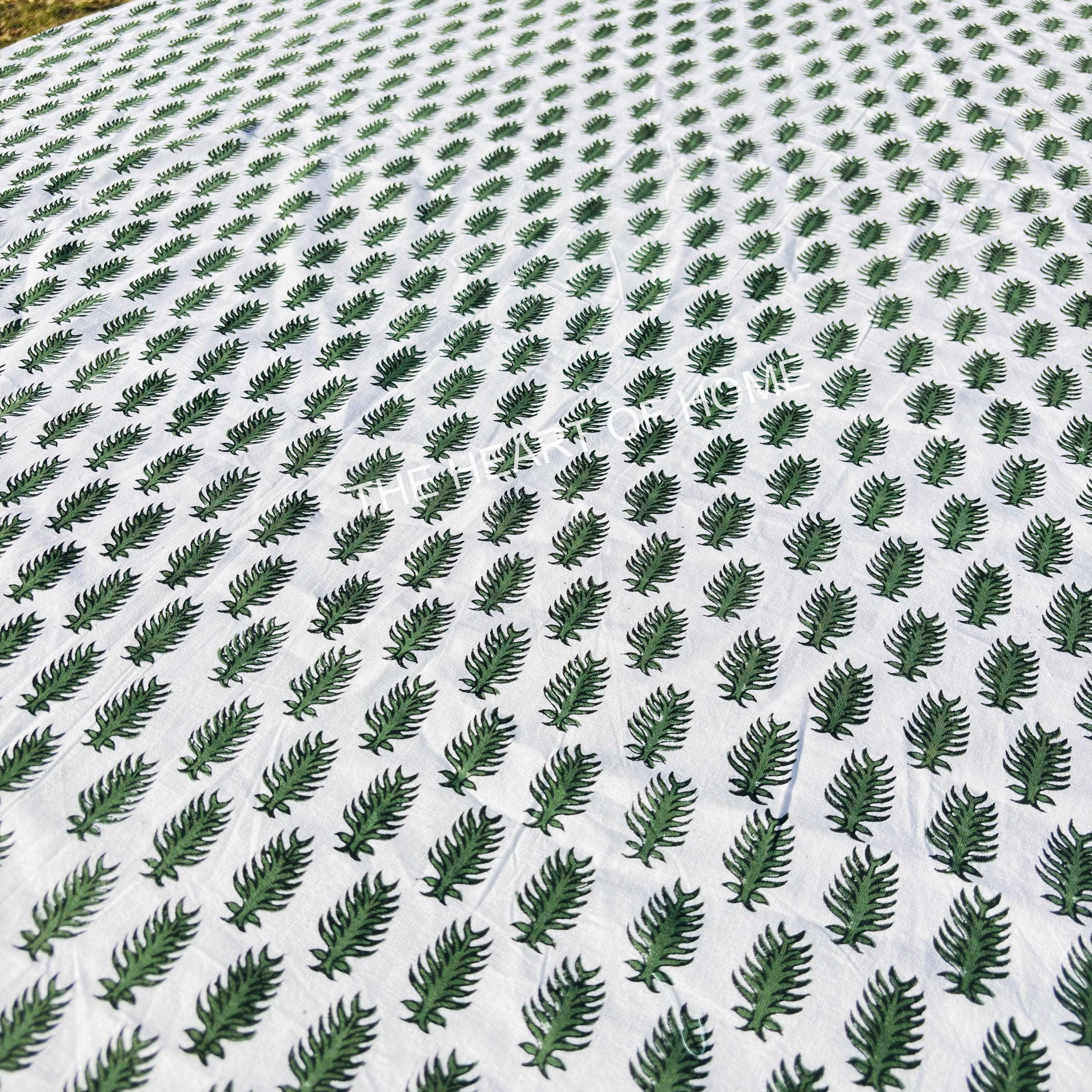 Hand Block Print Tablecloth: Tropical Palm, 72" Round Cotton